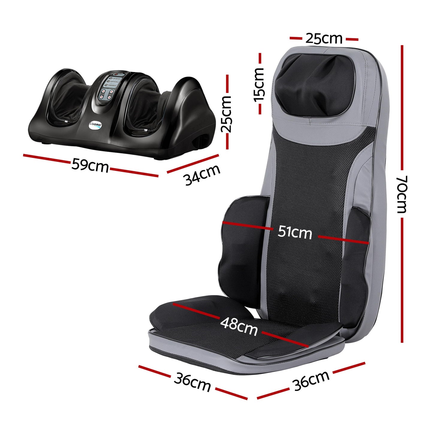 Livemor Full Back Massage Seat with Foot Massager
