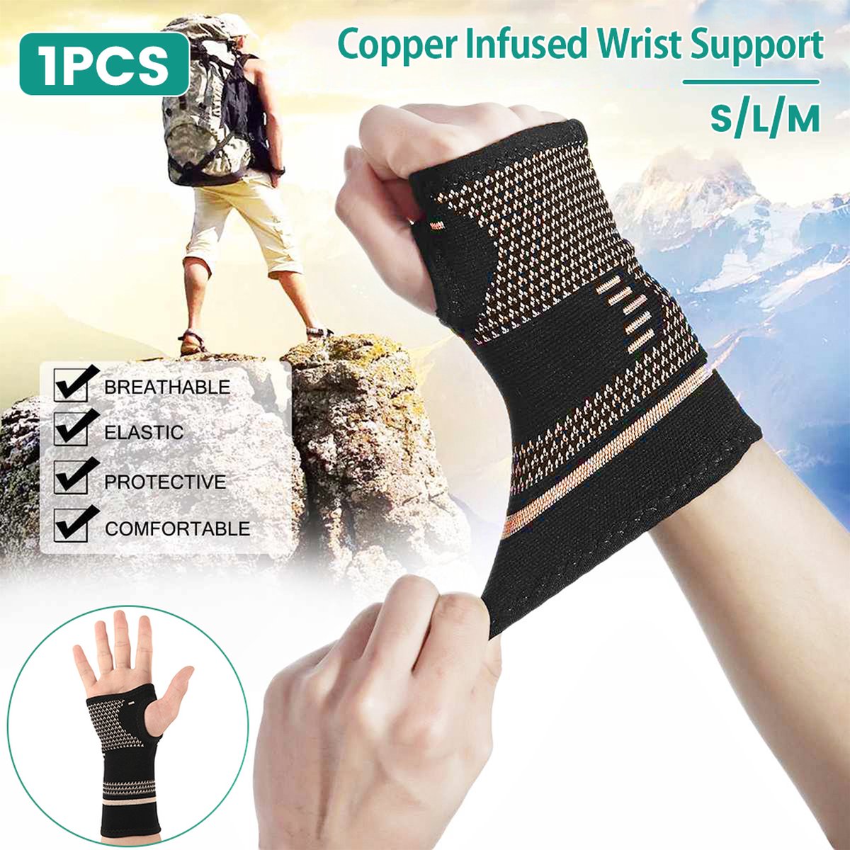 Wrist Brace | Wrist Support | Wrist Protector | Sports Brace Wrist | Copper Infused | Black | 1 Set | One Size
