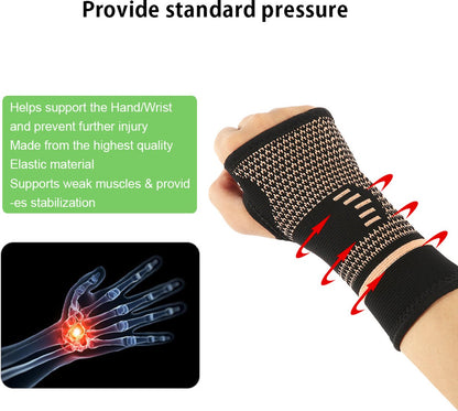 Wrist Brace | Wrist Support | Wrist Protector | Sports Brace Wrist | Copper Infused | Black | 1 Set | One Size