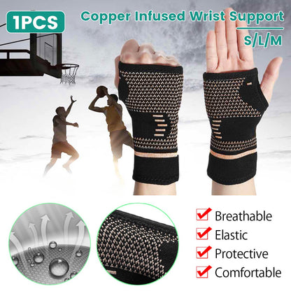 Wrist Brace | Wrist Support | Wrist Protector | Sports Brace Wrist | Copper Infused | Black | 1 Set | One Size